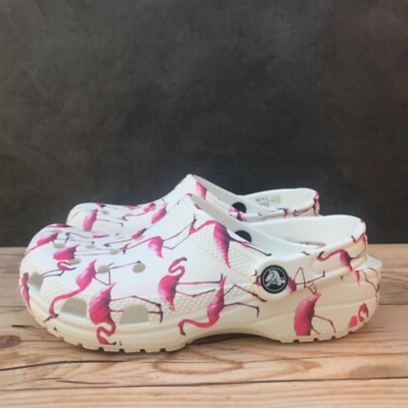 Kids Classic Pool Party Crocs Clog – Flamingo Print – White – Size J1 - Picture 7 of 7